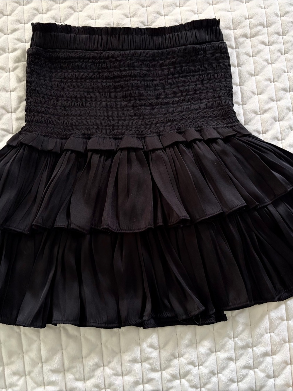 Smocked Waist Black Tiered Mini Skirt